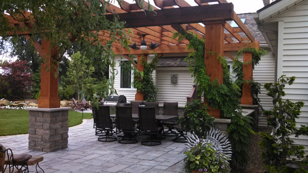 Stained Rough Cut Cedar Pergola